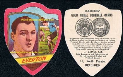 1910 GOLDEN BOOT Bertram Clewly Freeman EVERTON Arsenal BURNLEY England Baines card