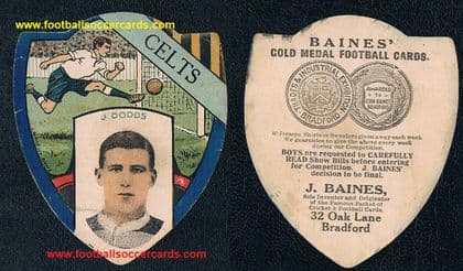 1910 Joseph Dodds Scotland & GLASGOW CELTIC Baines card, Joe won 8 leagues & 6 cups LEGEND