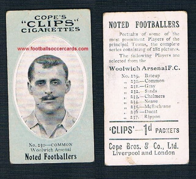 1910 LEGEND! 1st £1000 player! Cope Clips Noted Footballers Alf Common Arsenal 230