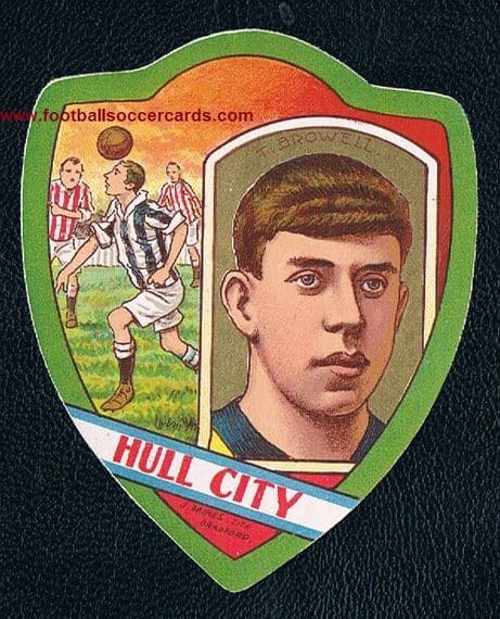 1910 Tommy Browell rookie by Baines, Hull EVERTON Blackpool & 122 goals in 222 games for MAN CITY !!