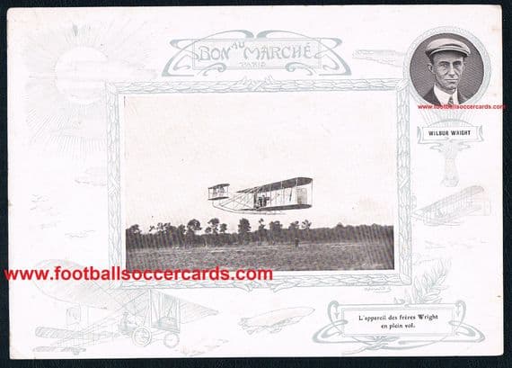 1910 Wilbur Wright quality trade card celebrating the first flight Au Bon Marche French card