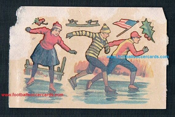 1910s American speed skating transfer decals, a sheet 3 skaters and ice shoes skates Old Glory etc