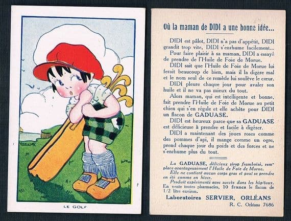 1910s French Golf card in the style of Mable Lucie Atwell trade card by Gaduase
