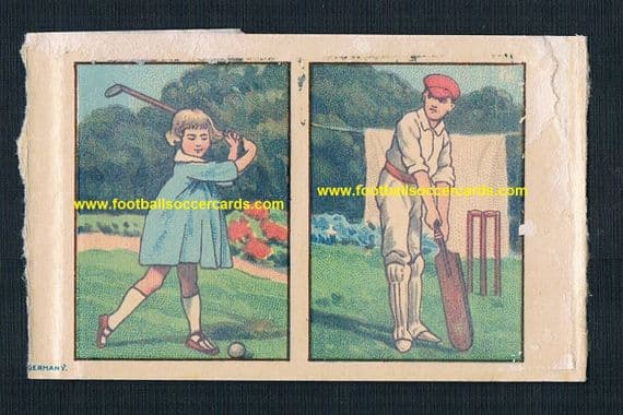 1910s German unused pair of decal transfers of golfing girl & cricketer