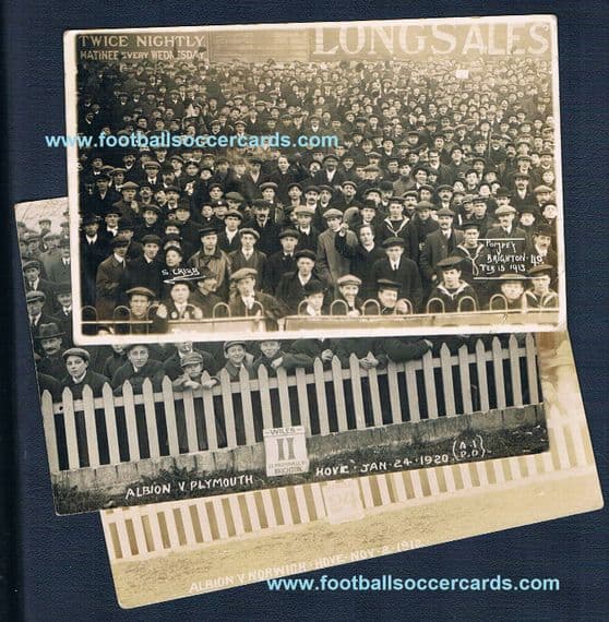 1912 -1920 Brighton & Hove Albion postcards x3 crowd shots BARGAIN Less than £10 each card!