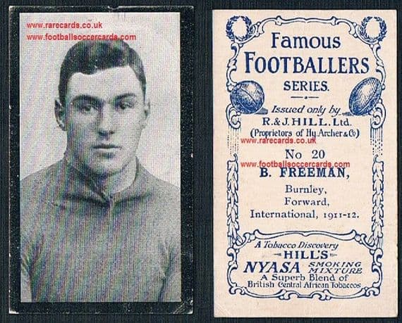 1912 Nyasa Famous Footballers 20 cigarette card Freeman Burnley GOLDEN BOOT x3