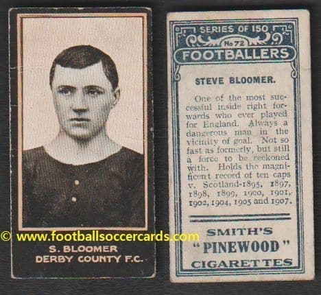 1912 Smith's Pinewood Cigarettes Steve Bloomer 72 tobacco card - $1,000+ on EB! See pix here