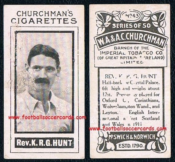 1913 -14 Rev.d Hunt Crystal Palace 43 Churchman brown back Footballers
