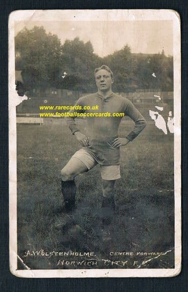 1913 Arthur Wolstenholme Norwich City postcard ex- Blackpool Oldham Lincoln Darlo Gills Newport