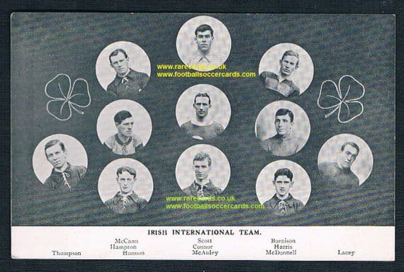 1913 Irish XI postcard Liverpool Everton Huddersfield Bradford Belfast Celtic Athlone Bohemians