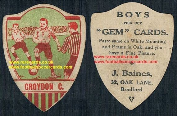 1914 Baines Gem football trade card Croydon Common FC Crystal Palace fans interest