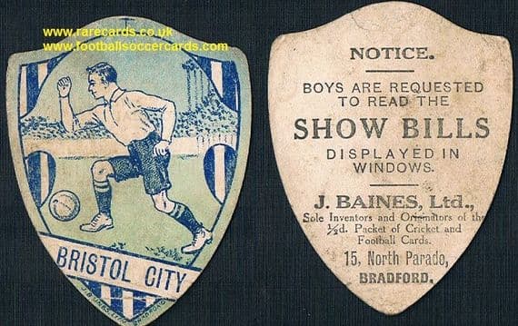 1914 Baines Ltd football card Bristol City monotone WW1 type