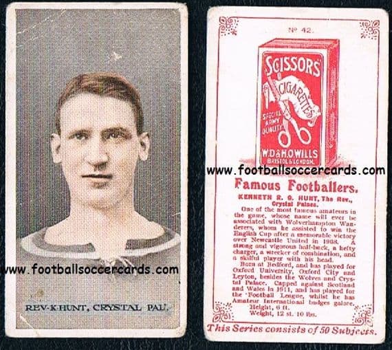 1914 Revd Hunt Crystal Palace Wills Famous Footballers 42 Scissors back, low price