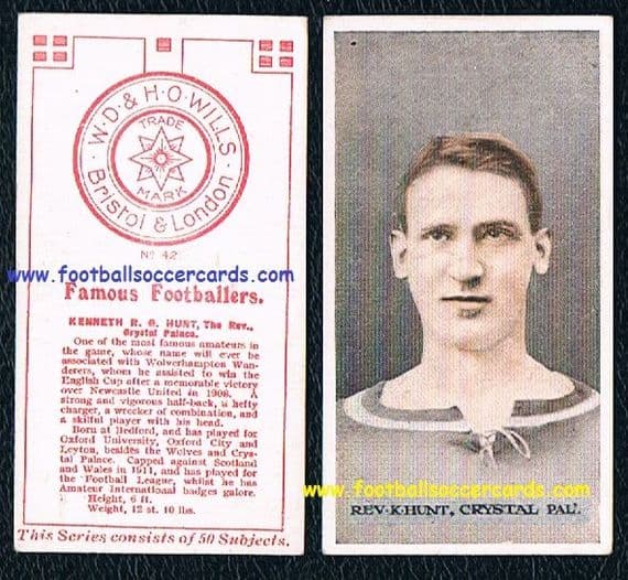 1914 Revd Hunt Crystal Palace Wills Famous Footballers 42 Star Trade Mark back