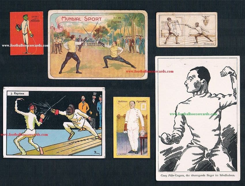 1917 -1950 LEGEND György Piller 1932 fencing cards - an instant collection 6 cards, seen IN MY BOOK!