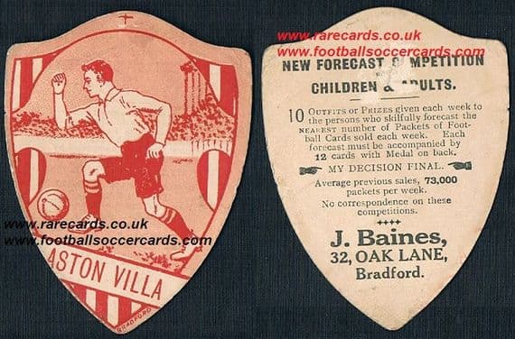 1918 Aston Villa Baines forecast red white card