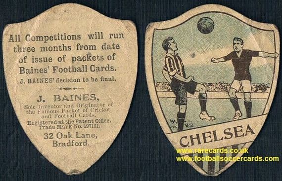1918 Chelsea Baines g&b football shield shape card