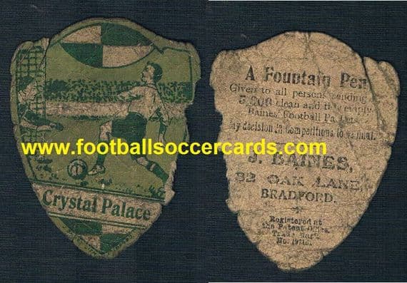 1918 Crystal Palace Baines shield card ripped and poor