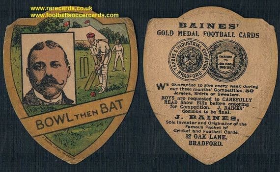 1920 Baines cricket card Bowl Then Bat with a portrait of John Baines