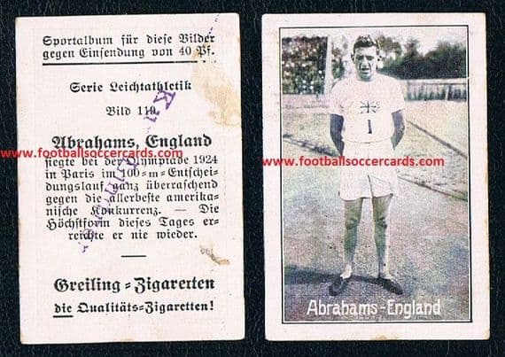 1920 's Harold Abrahams Greiling card HOF track & field legend Chariots of Fire runner