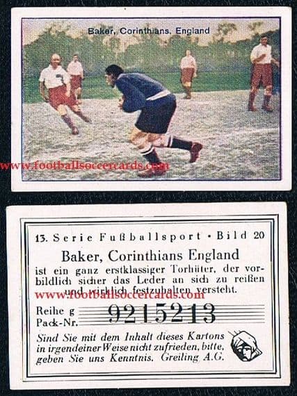 1920 s Howard Baker England & Corinthians Chelsea Everton LIV Athletics record holder Greiling