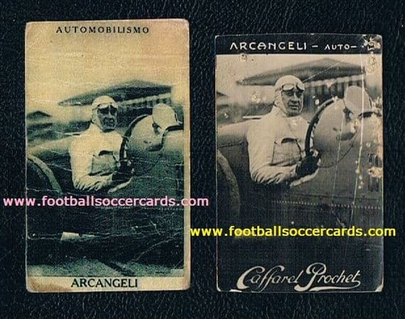 1920 's Luigi Arcangeli Alfa Romeo Ferrari F1 & Moto GP star 2 rare Italian trade cards