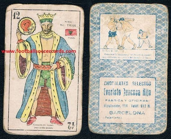 1920 's Mike McTigue IRELAND Irish boxing world champion Juncosa chox card from Spain