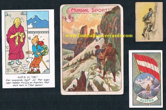 1920s -1980 mountaineering collection of 4 climbing cards with Tintin etc