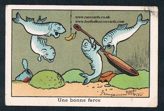 1920s angling fisherman fish frying pan card