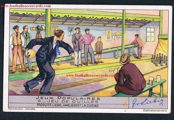1920s Liebig card bowling alley scene rare French trade card
