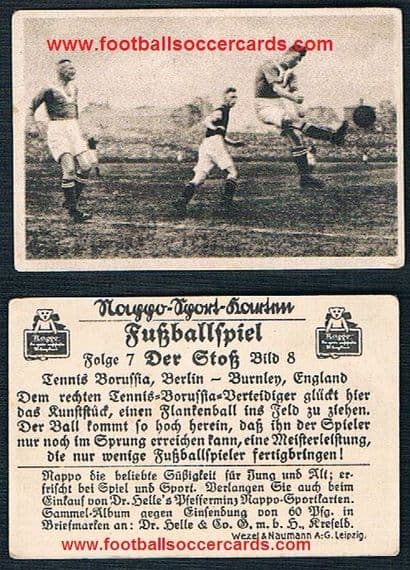 1920s Nappo Tobacco card from Germany of BURNLEY v Tennis Borussia Berlin