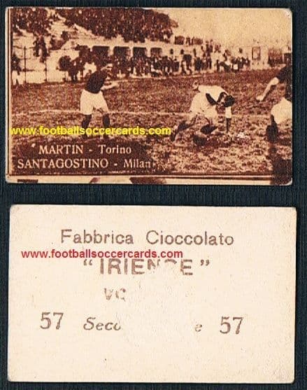 1920s one of the Martin brothers Torino v. Beppe Santagostino AC Milan IRIENSE card -AMR!
