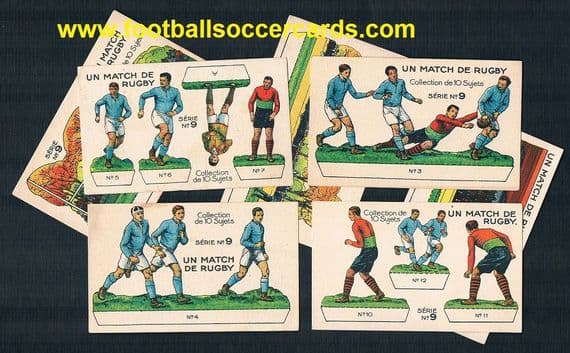 1920s part set 7 proto Subbuteo-style rugby cut-out game cards Chocolate Révillon cards uncut