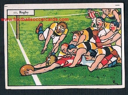 1920s Spanish cartoon rugby scene on a dedicated trade card
