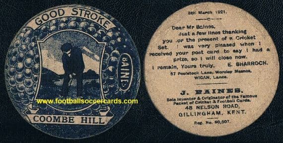 1921 -24 Coombe Hill Abercromby golf course Kingston upon Thames golfball golfing card Baines