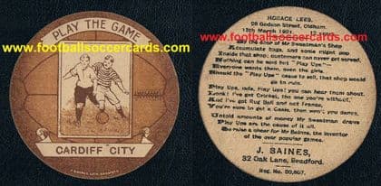 1921 Cardiff City J.Baines dated-rear brown-colour variety ball-shaped soccer trade card