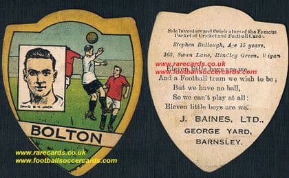1921 David Jack LEGEND rookie card, 3x FA CUP wins, Bolton before Arsenal, Baines football card