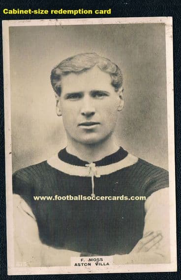 1921 Frank Moss 675 Aston Villa Pinnace Phillips Navy Cut cabinet-size redemption & deluxe box card