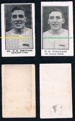 1921 Harold Abrahams early Barratt card AND a plain-back Bunsen RARE PAIR!