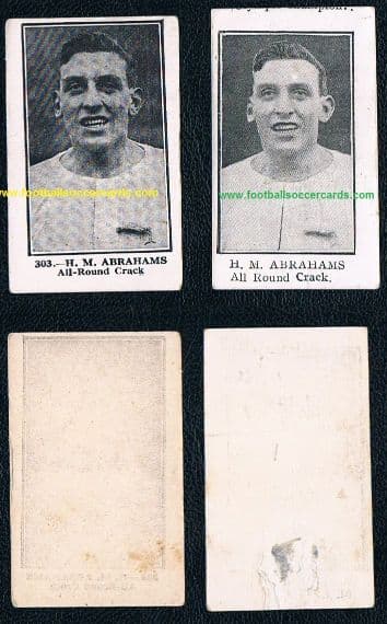 1921 Harold Abrahams early Barratt card AND a plain-back Bunsen RARE PAIR!