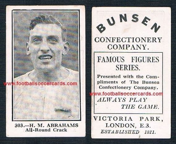 1921 legendary athlete Chariots of Fire Harold Abrahams 303 Bunsen confectionery