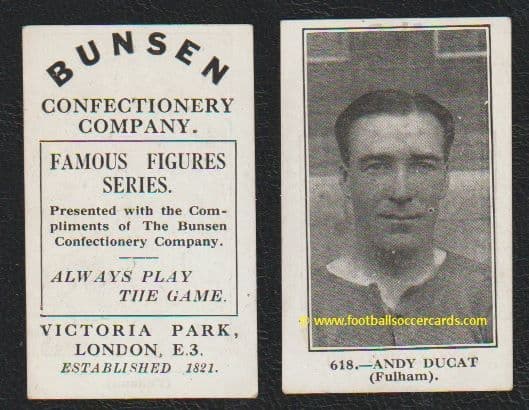 1922 Andy Ducat v.rare Bunsen candy card 618 England cricket & soccer legend Arsenal & Aston Villa