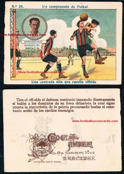 1922 Armet Kinké early Spanish soccer Great the Amatller non-generic type of this card 20 Sevilla