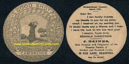 1922 Baines lady golfer women's sport card golfing Cambridge golf ball card