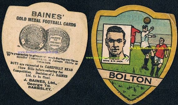 1922 David Jack HOF LEGEND rookie card 3xFA CUP winner Bolton before Arsenal Baines GM football card