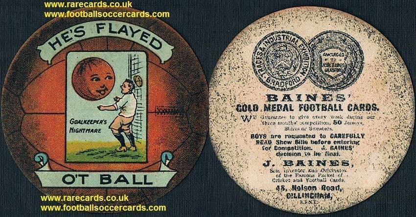 1922 Gillingham Baines football type card goalkeeper's nightmare