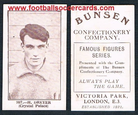 1922 H Dreyer Crystal Palace Bunsen sepia series football card of the highest order a top rarity