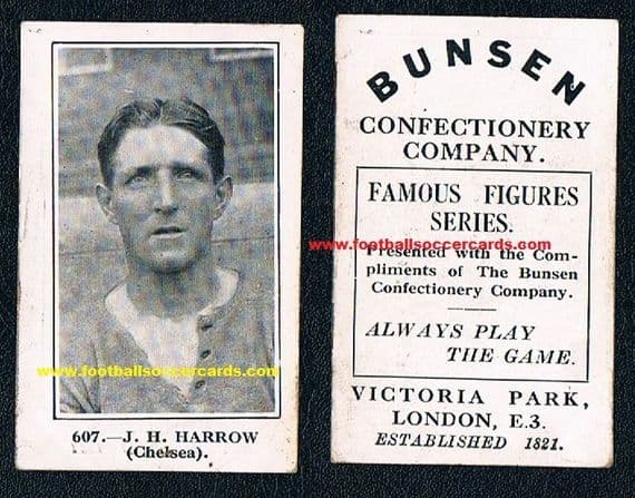 1922 J H Harrow Chelsea 607 Bunsen confectionery trade card of great rarity