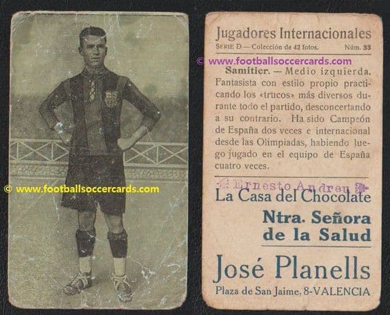 1922 Josep Samitier Planells D33 Internacionales Jugadores