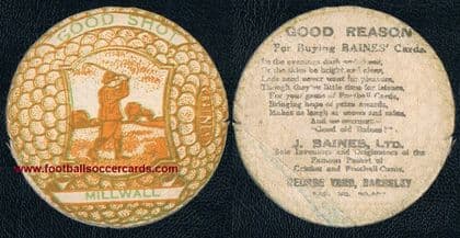 1922 Millwall FC on a golf card MISTAKE by Baines Ltd soccer club overprint yellow variety